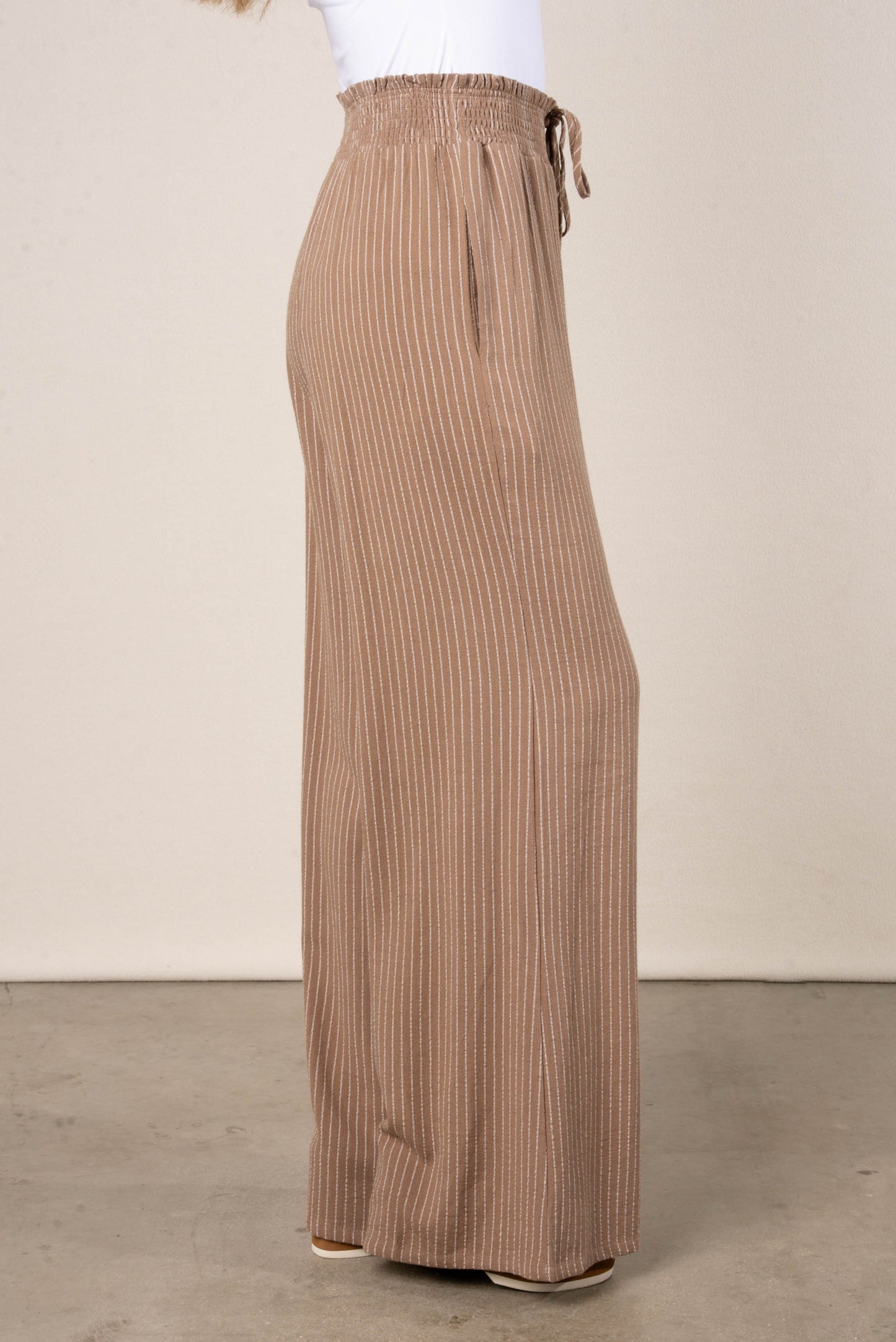 Striped Linen Smocked Waist Wide Leg Pants
