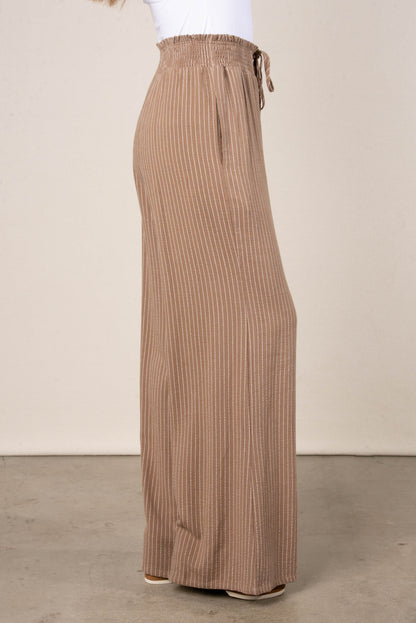 Striped Linen Smocked Waist Wide Leg Pants