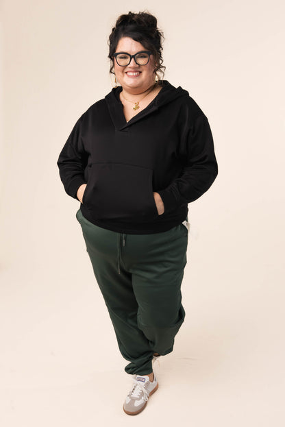 Split Neck Hooded Pullover