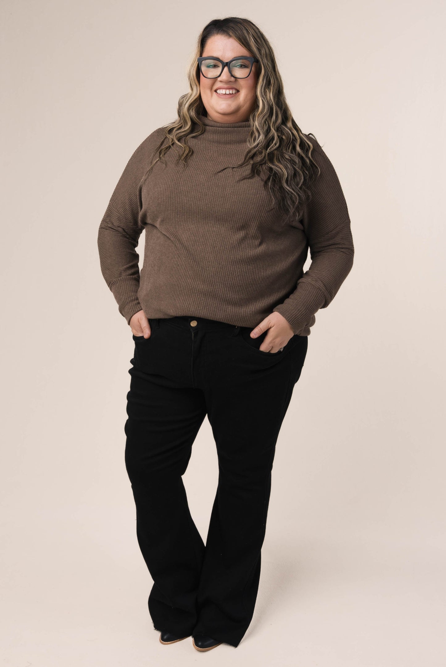 Ribbed Draped Neck Top
