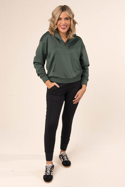 Split Neck Hooded Pullover