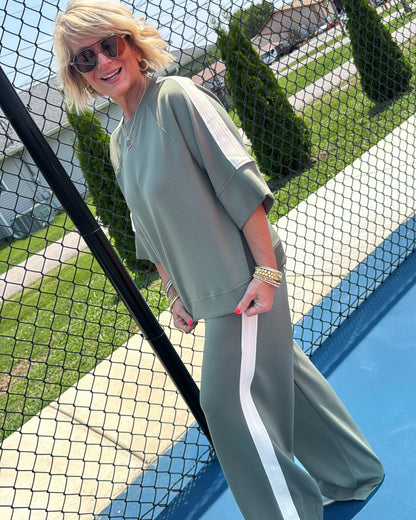 All In Stride Striped Contrast Top + Pants Set