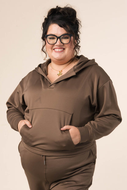 Split Neck Hooded Pullover