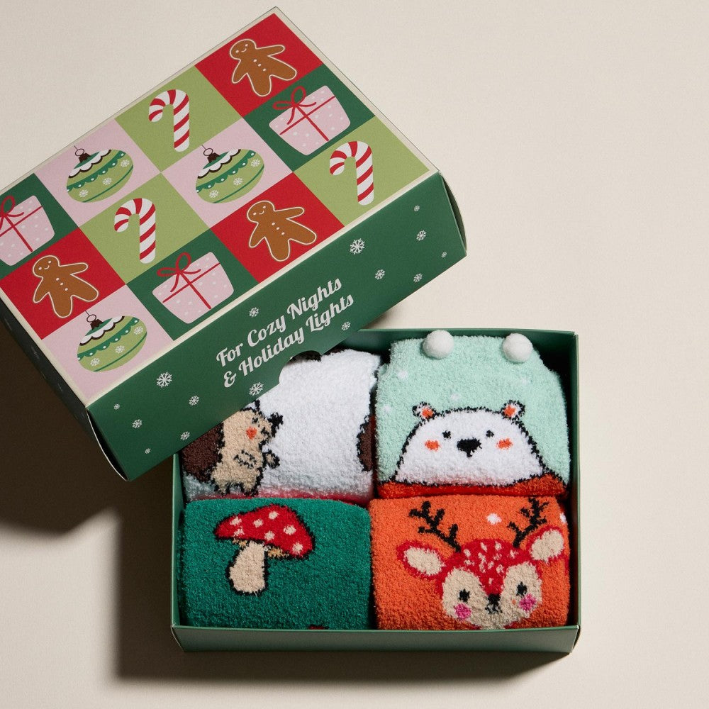 Microfiber Christmas Crew Socks - Set of 4