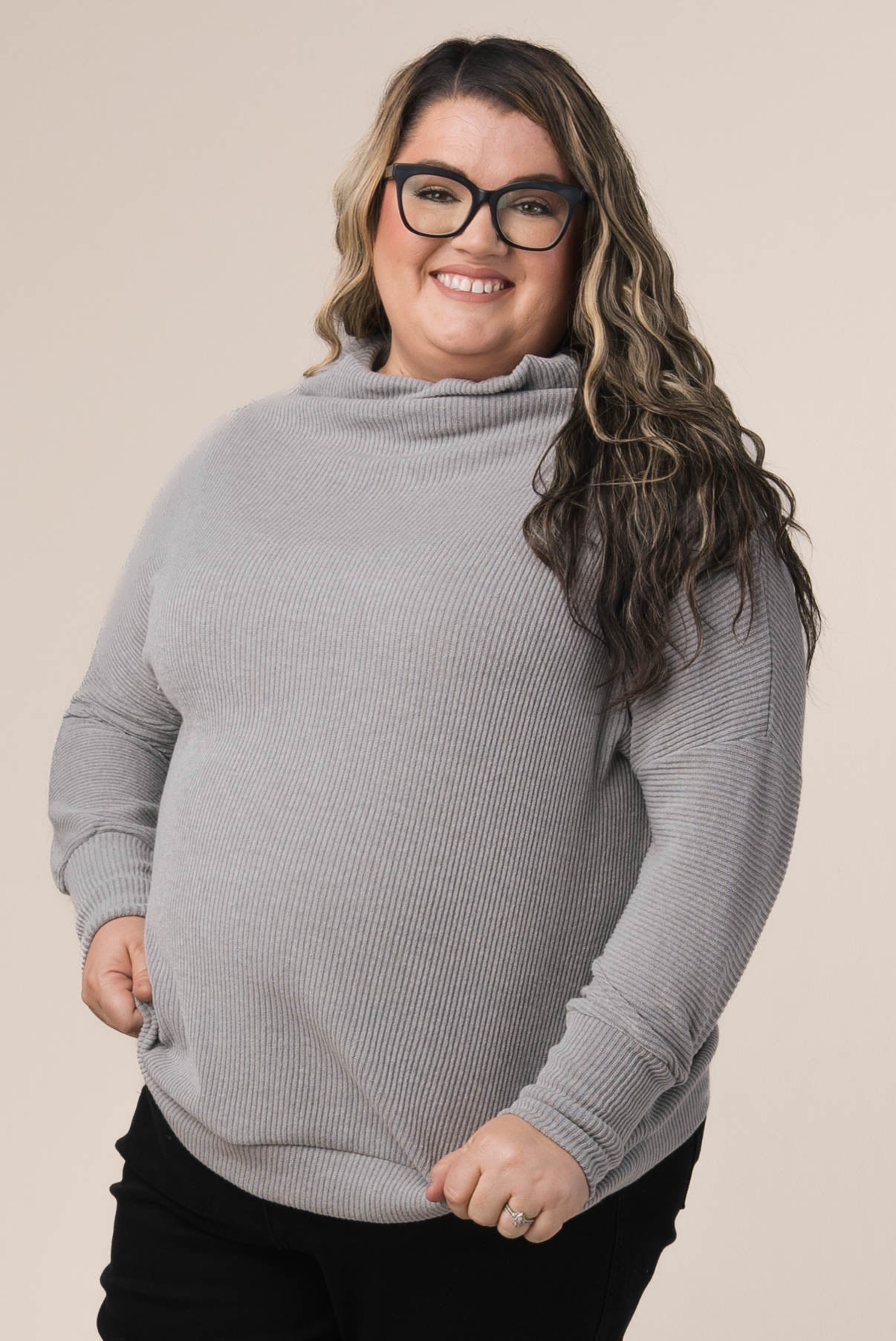 Ribbed Draped Neck Top