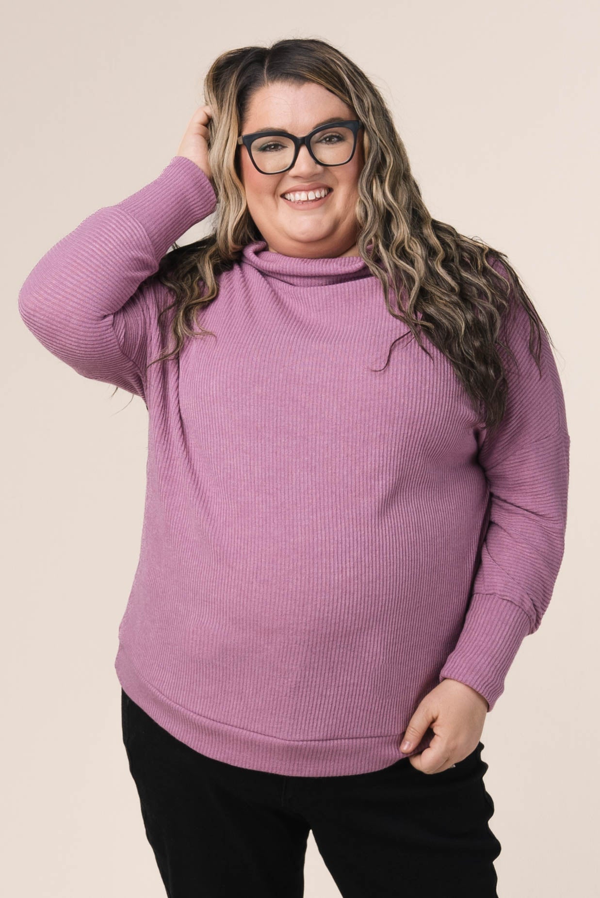 Ribbed Draped Neck Top