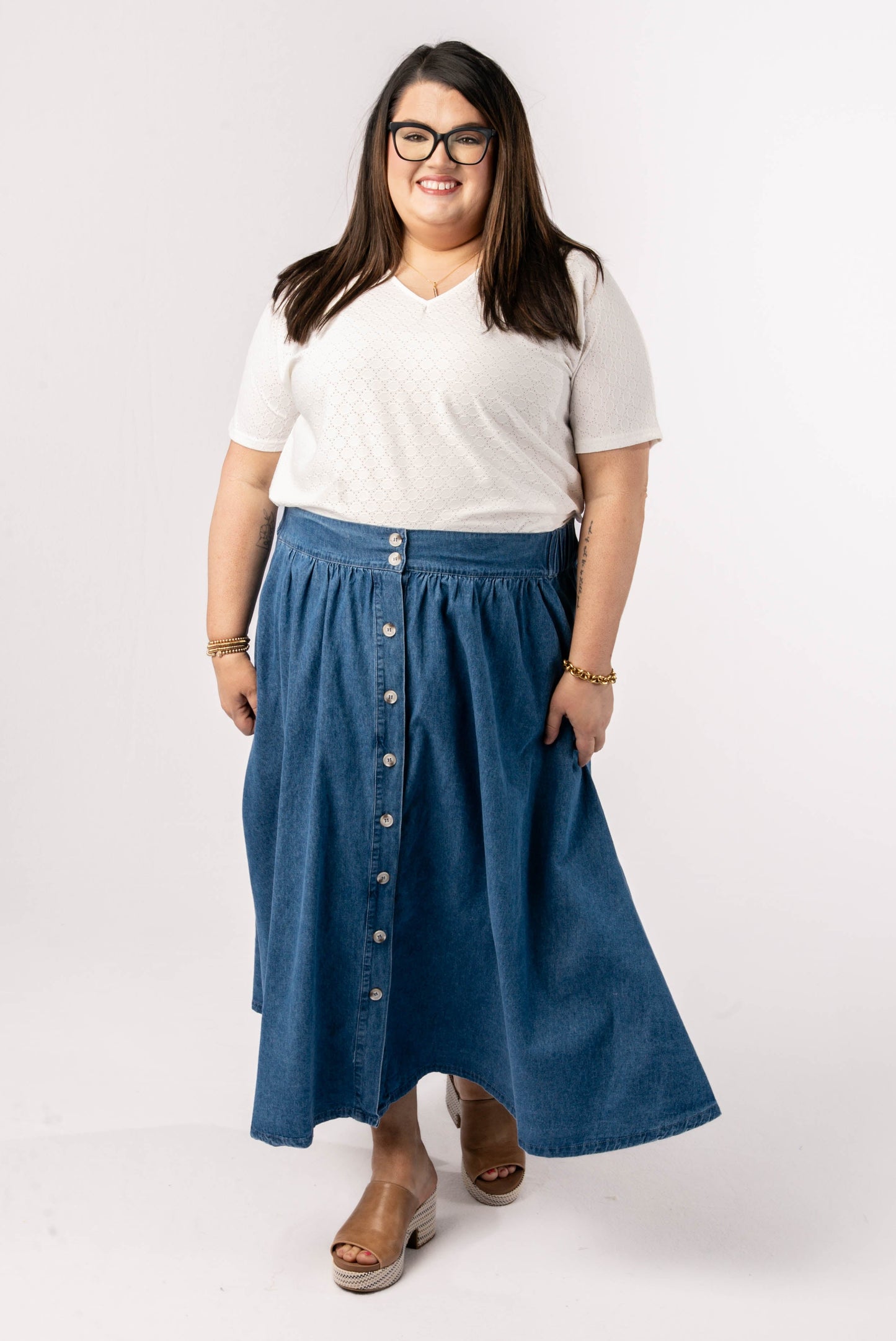 Chambray Button Up Midi Skirt