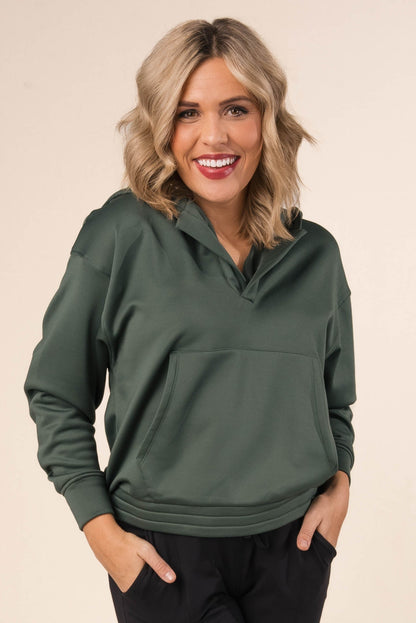 Split Neck Hooded Pullover