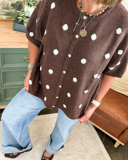 Espresso Dreams Polka Dot Sweater Cardigan