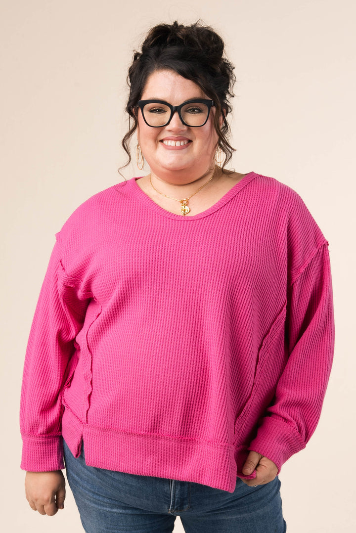 Waffle Knit Raw Seamed Top *Final Sale*