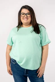 Waffle Knit Cuffed Sleeve Top