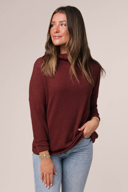 Ribbed Draped Neck Top