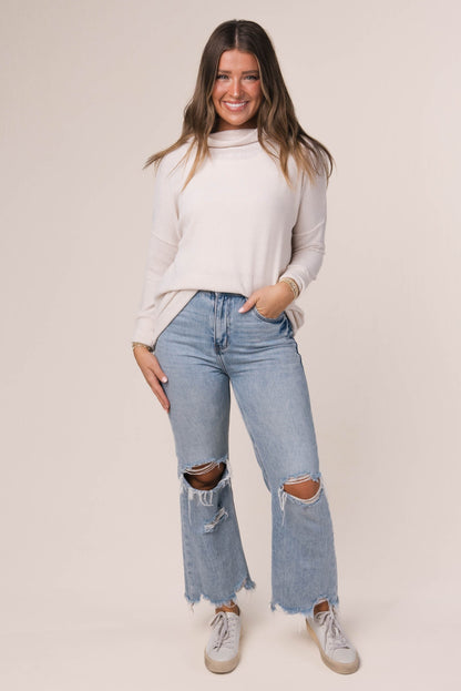 Ribbed Draped Neck Top