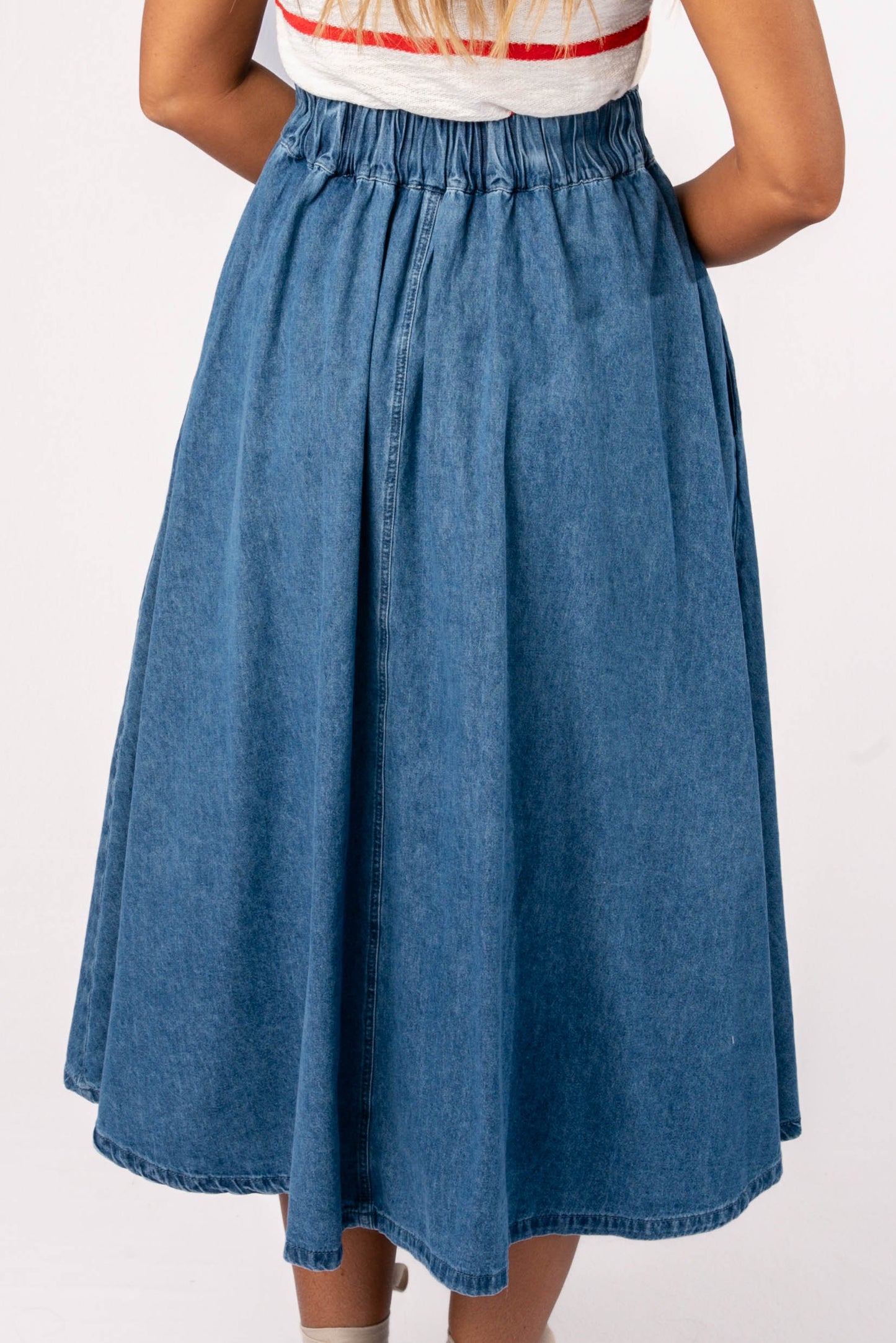 Chambray Button Up Midi Skirt