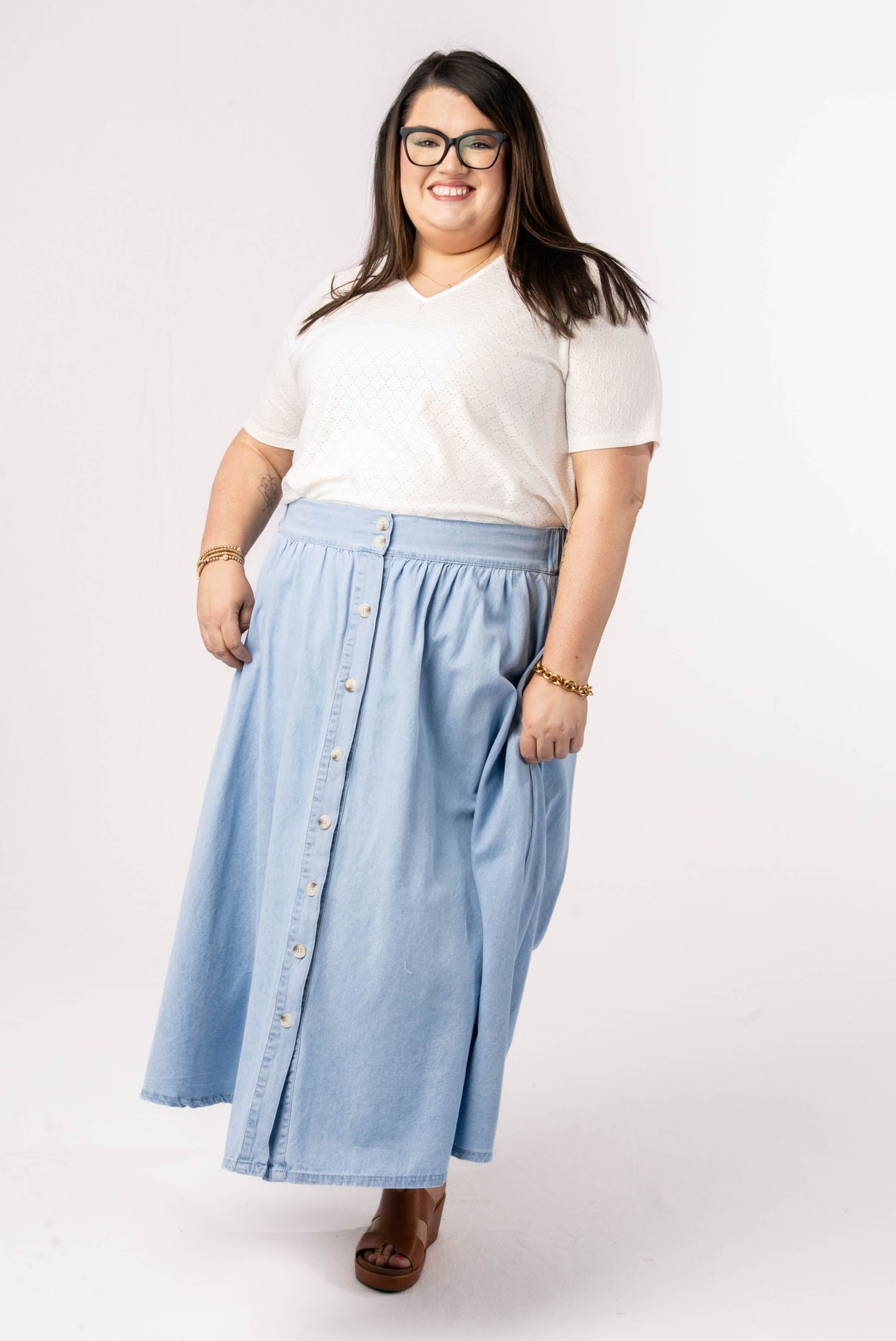 Chambray Button Up Midi Skirt