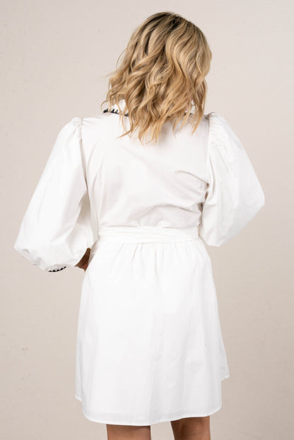 Floral Embroidered Belted Dress
