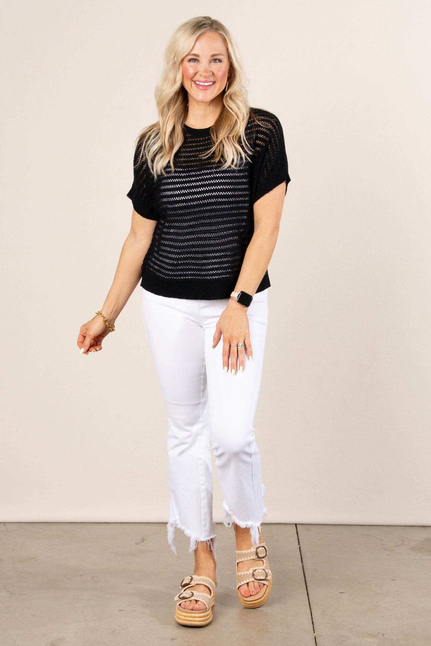 Open Knit Dolman Sweater in Black