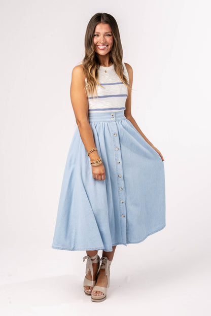 Chambray Button Up Midi Skirt