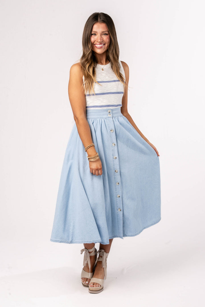 Chambray Button Up Midi Skirt