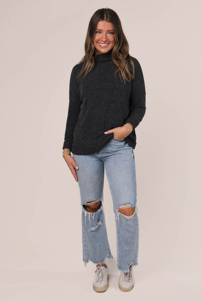 Ribbed Draped Neck Top