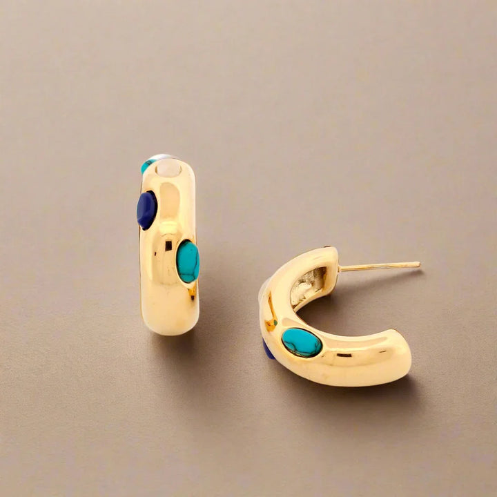 Precious Stone Hoop Earrings