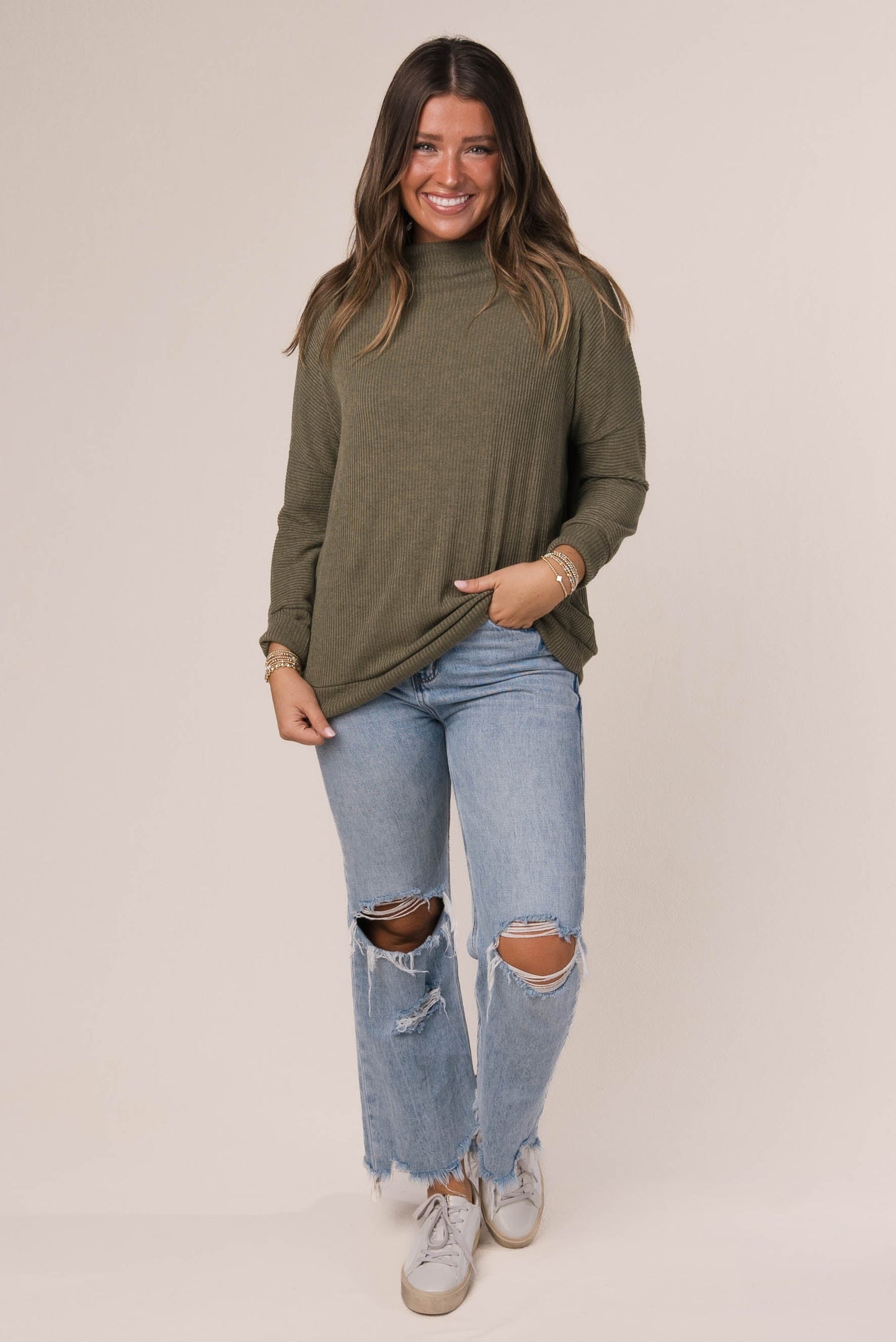 Ribbed Draped Neck Top