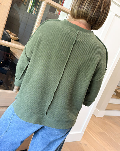 Summer Breeze Waffle Knit Exposed Seam Top