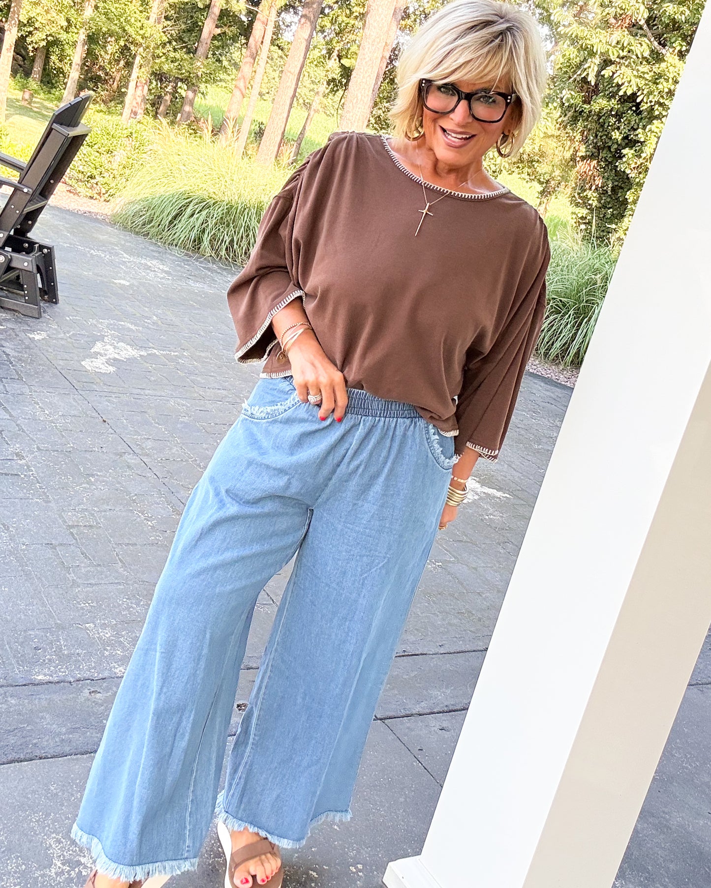 Beach Date Crop Wide Leg Denim Pants