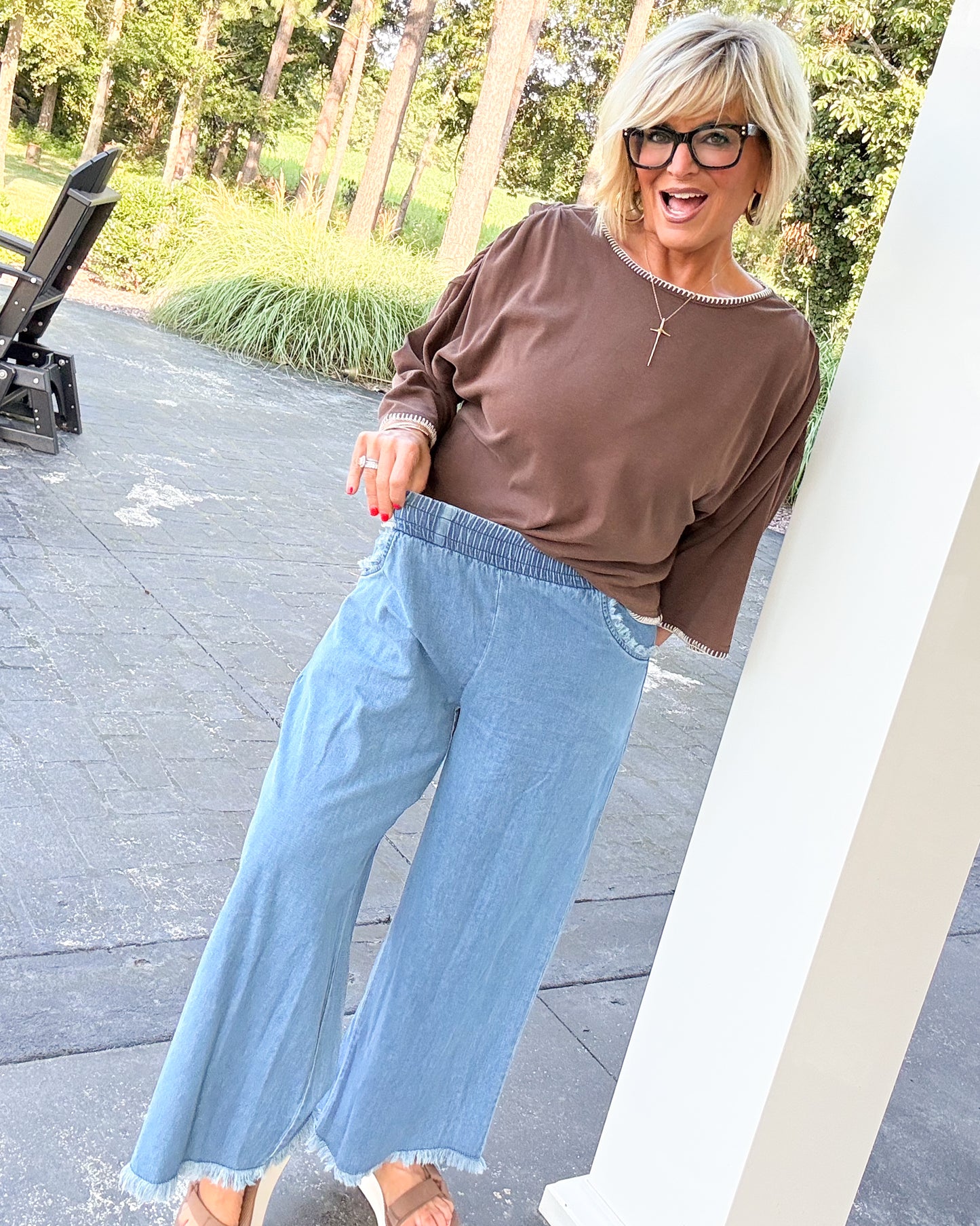 Beach Date Crop Wide Leg Denim Pants