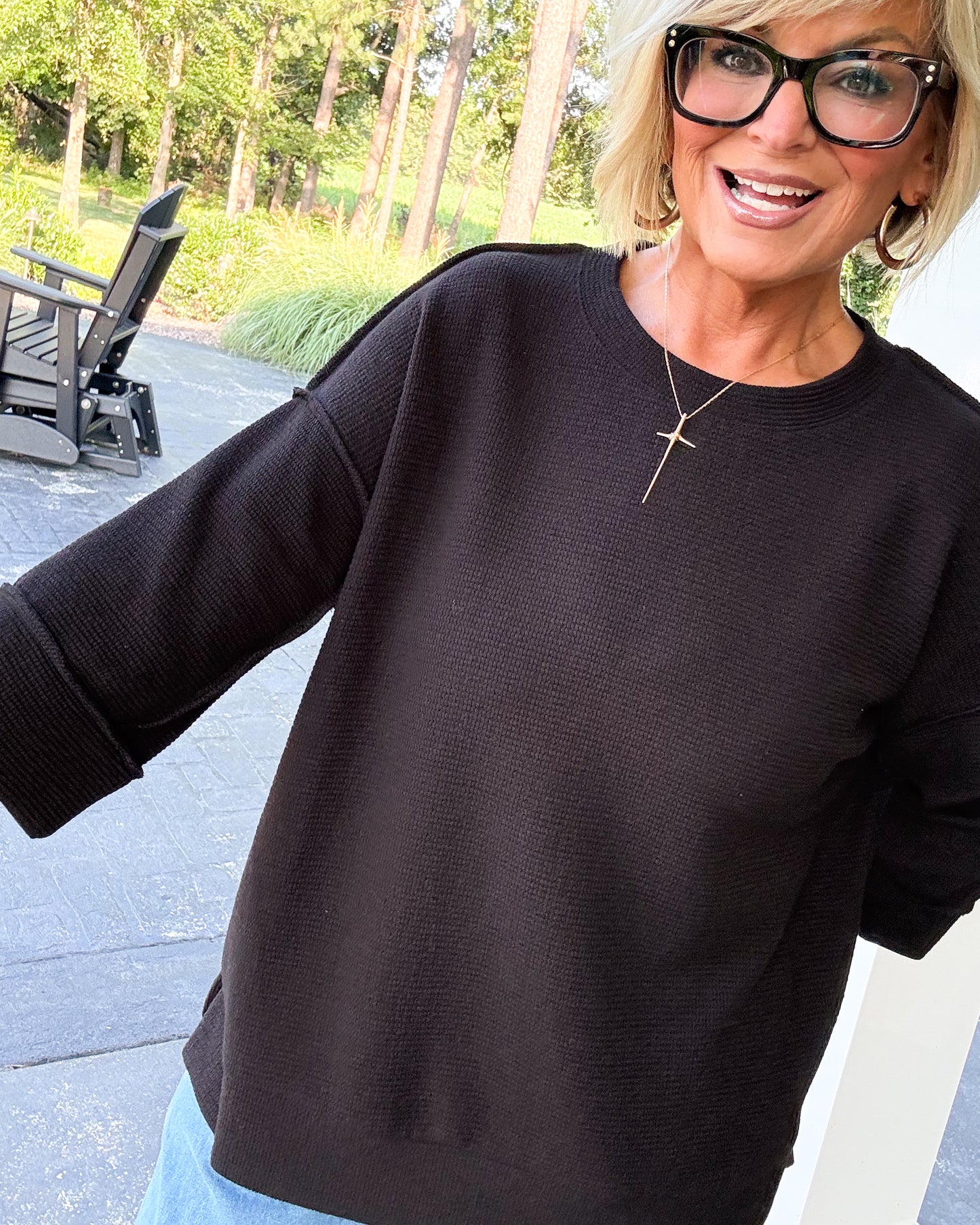 Summer Breeze Waffle Knit Exposed Seam Top