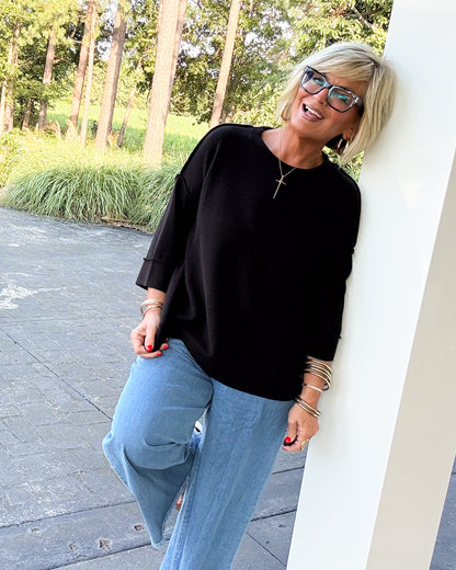Summer Breeze Waffle Knit Exposed Seam Top