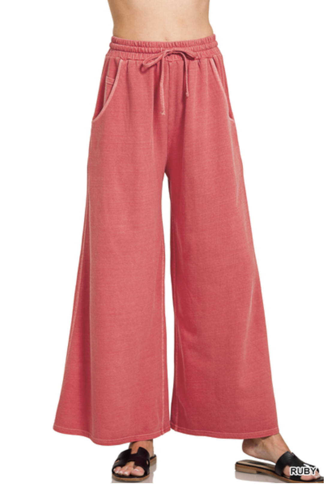 Soho Weekend Washed French Terry Palazzo Pants