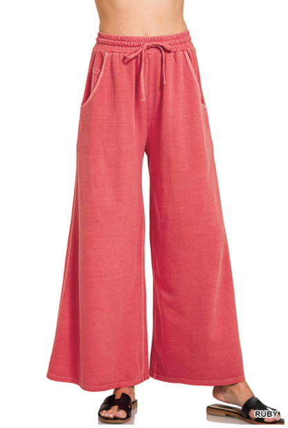 Soho Weekend Washed French Terry Palazzo Pants