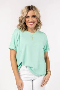 Waffle Knit Cuffed Sleeve Top