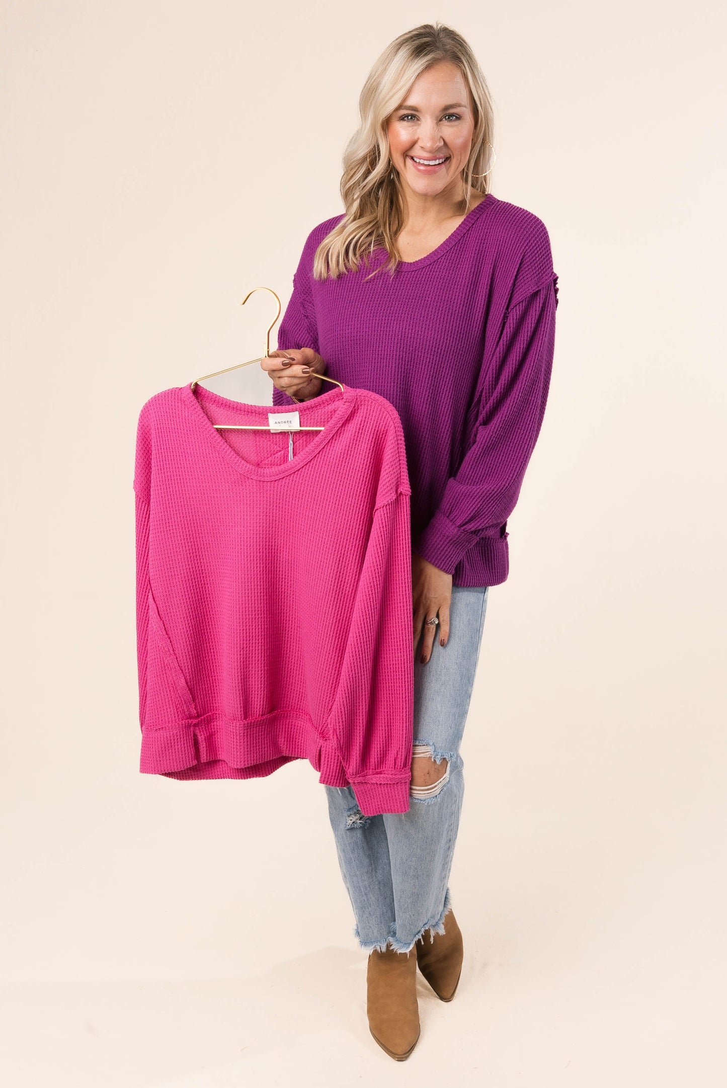 Waffle Knit Raw Seamed Top *Final Sale*