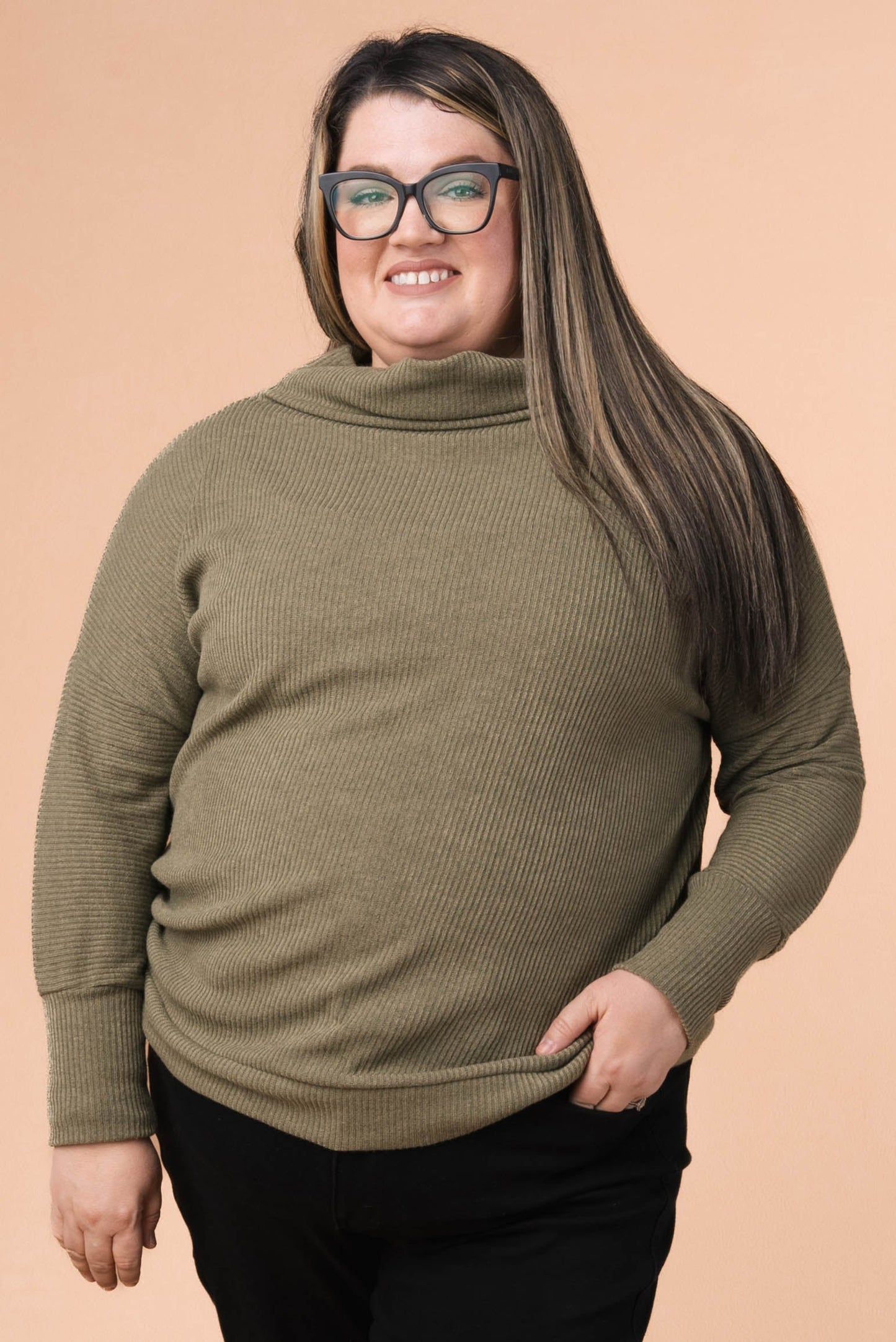 Ribbed Draped Neck Top