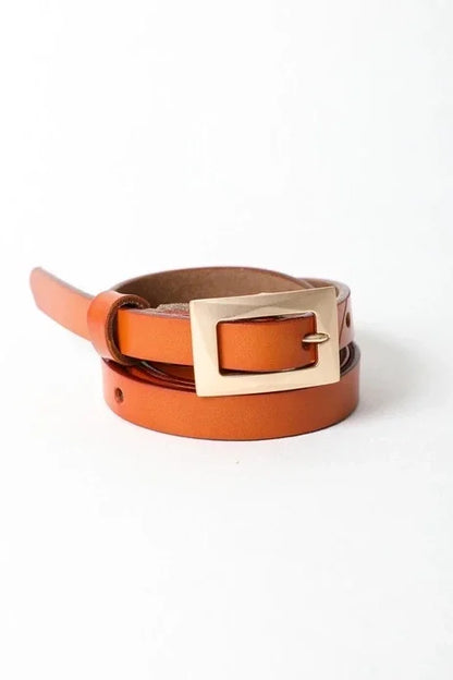 Leather Skinny Square Buckle Belt