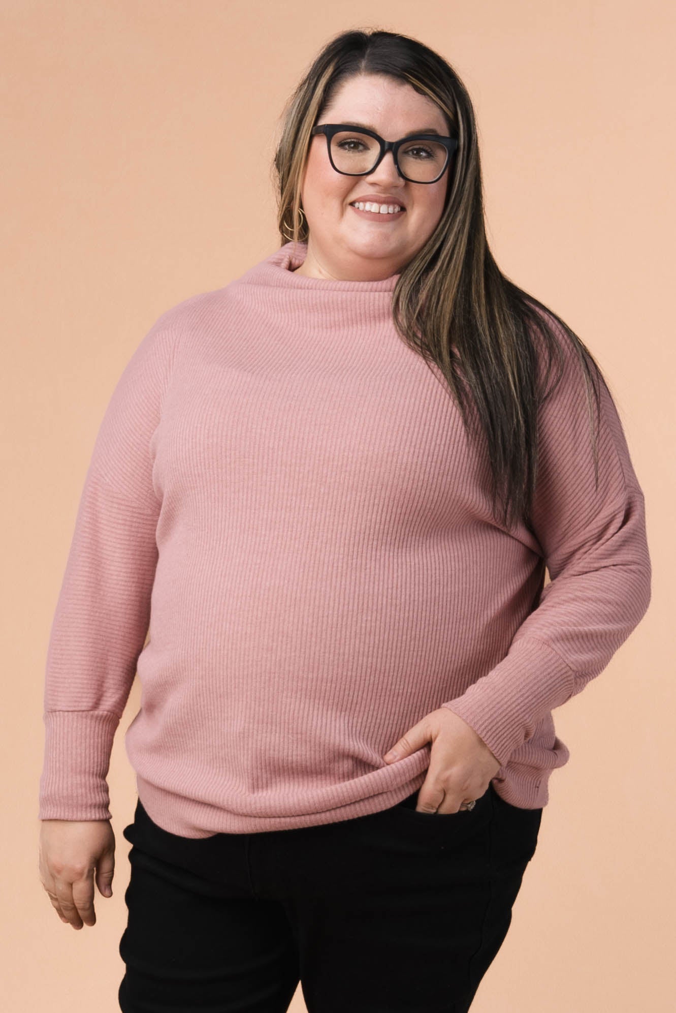Ribbed Draped Neck Top