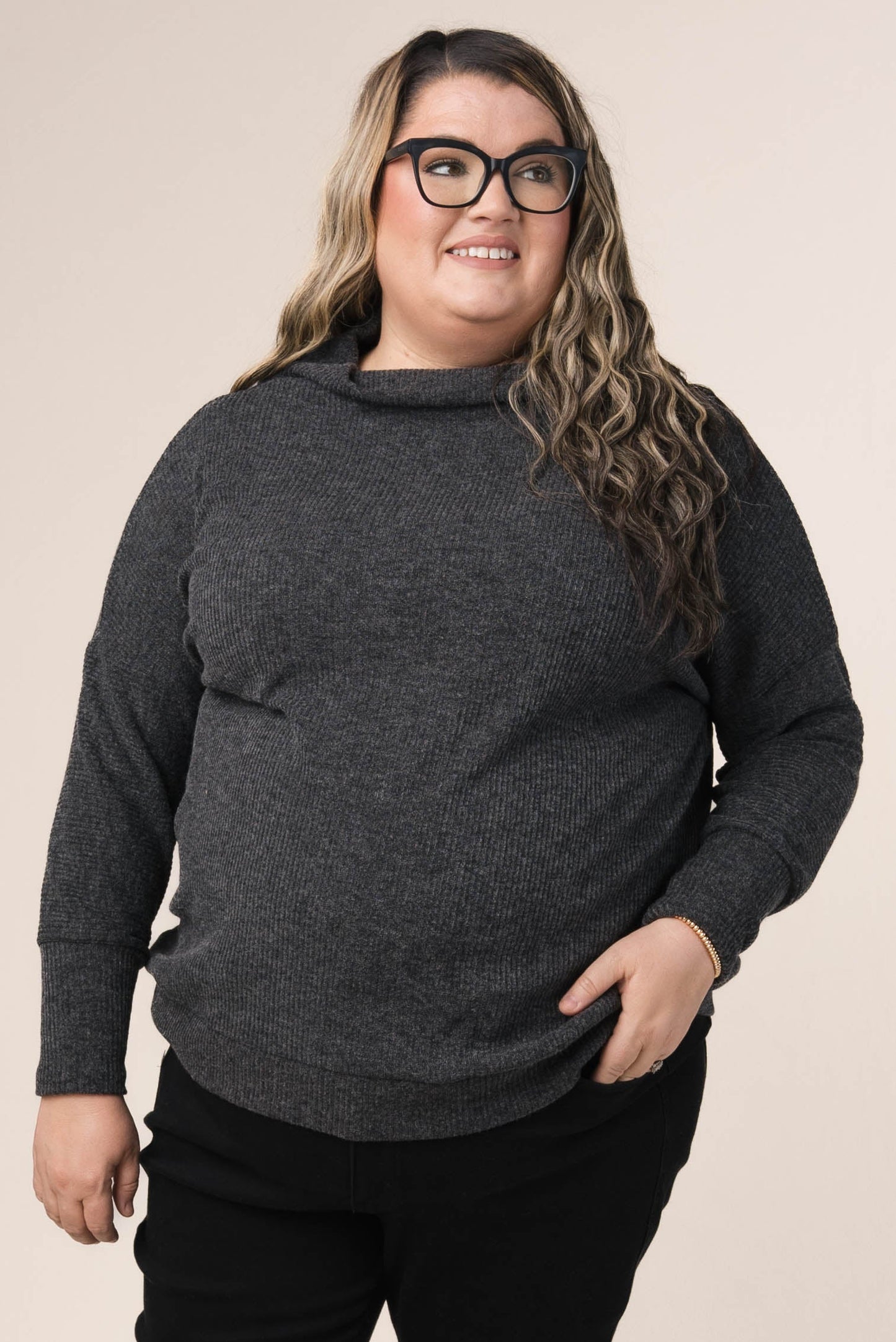 Ribbed Draped Neck Top