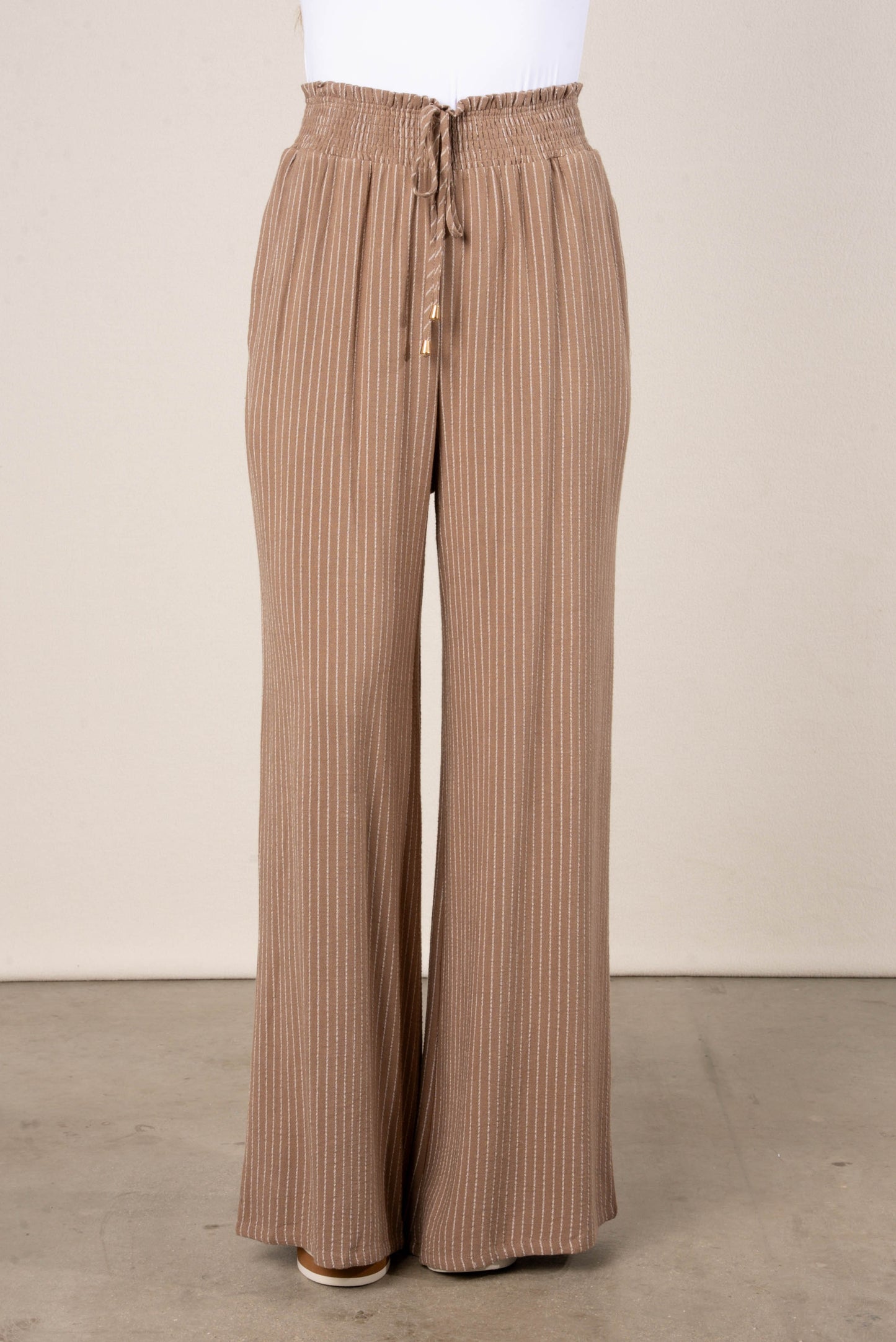 Striped Linen Smocked Waist Wide Leg Pants