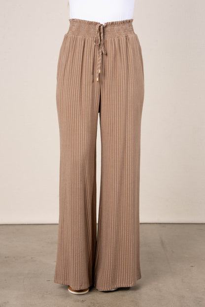 Striped Linen Smocked Waist Wide Leg Pants