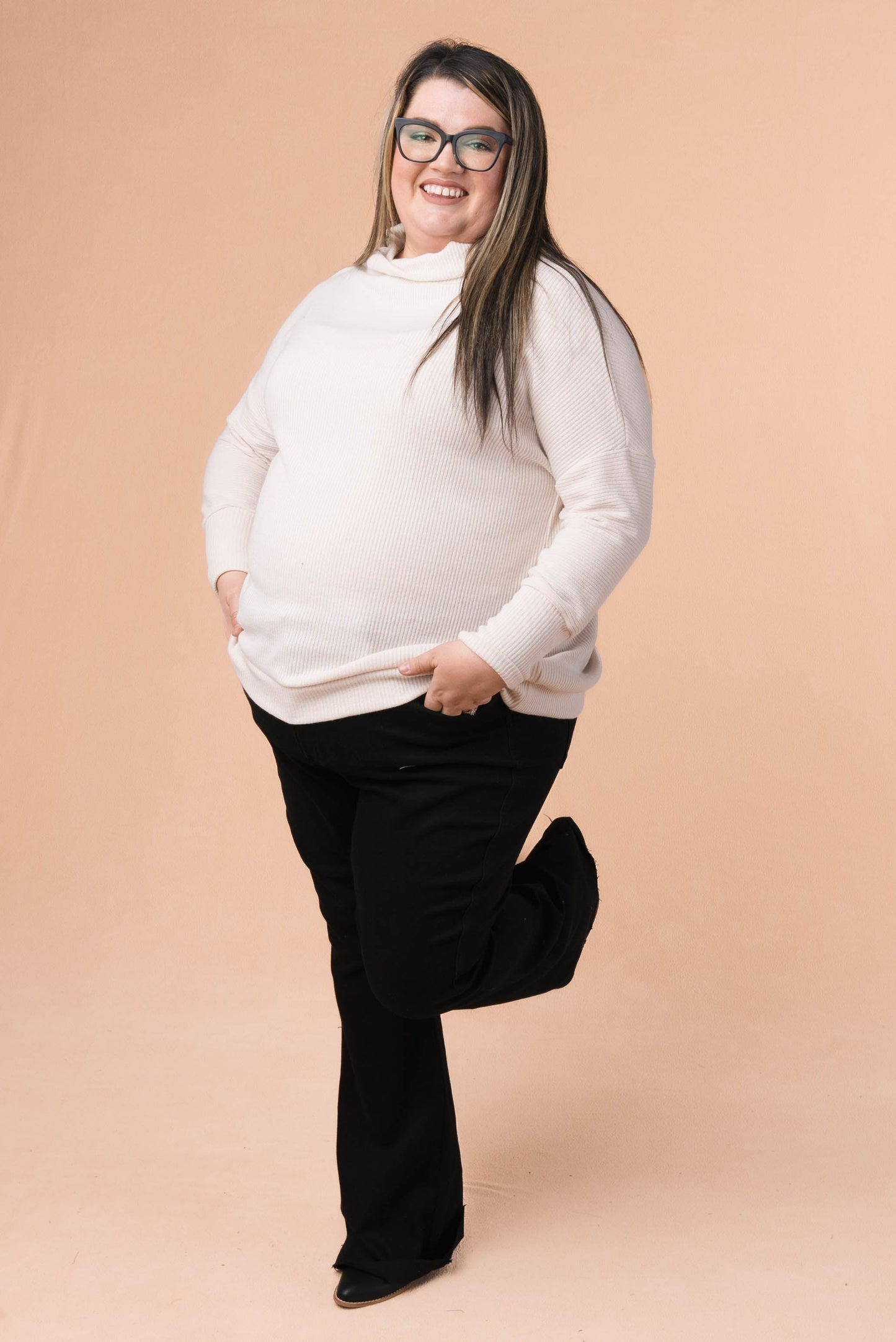 Ribbed Draped Neck Top