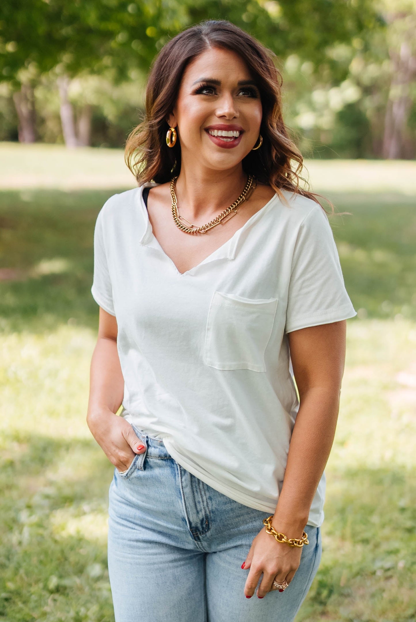 Notched Neck Pocket Tee