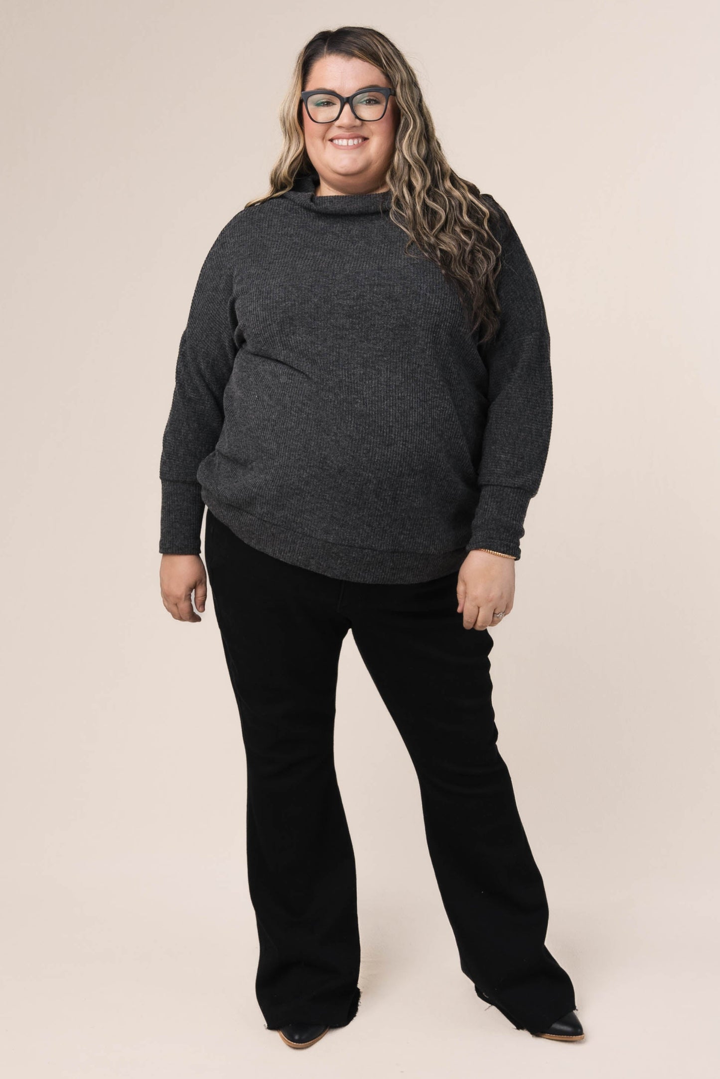 Ribbed Draped Neck Top