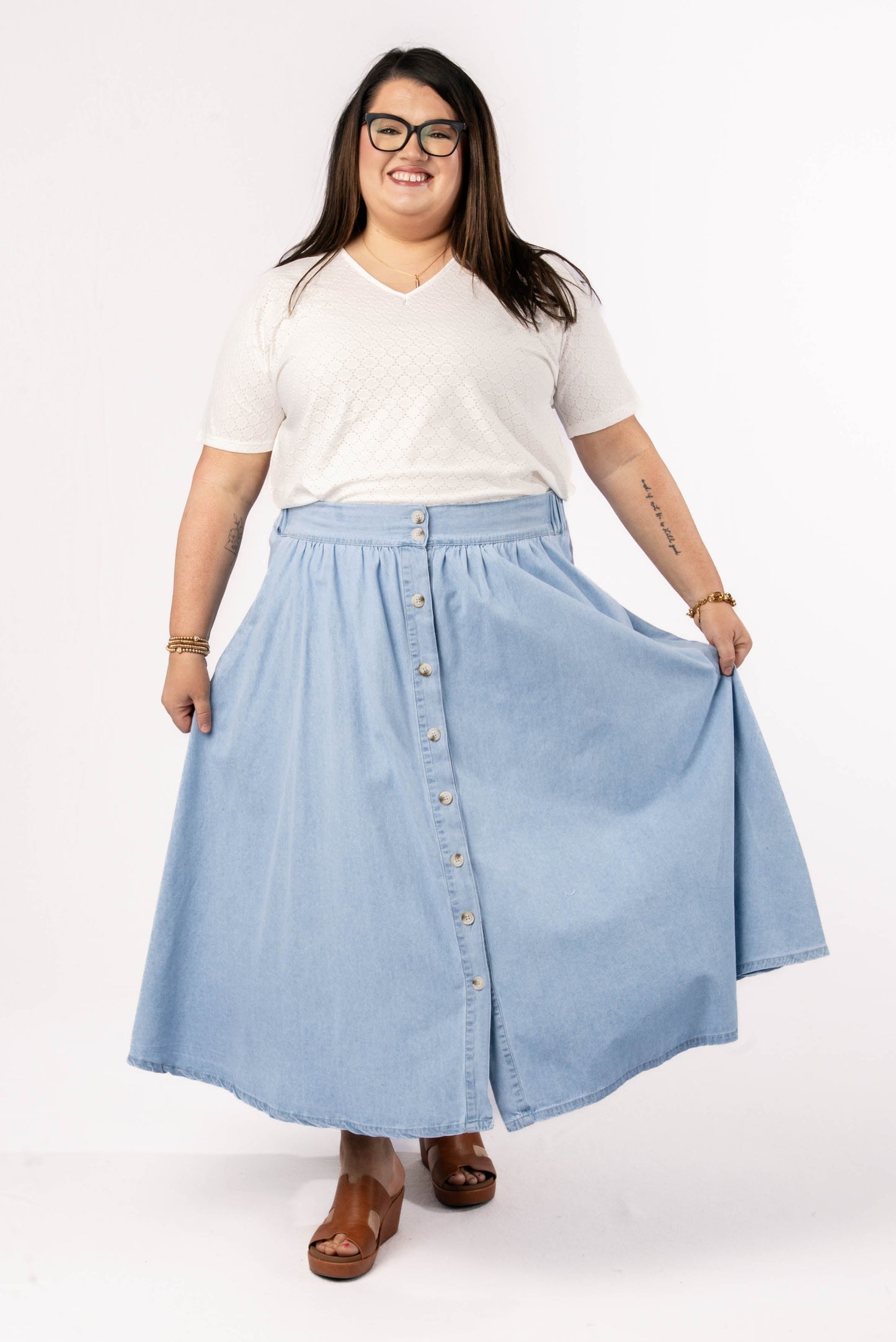 Chambray Button Up Midi Skirt