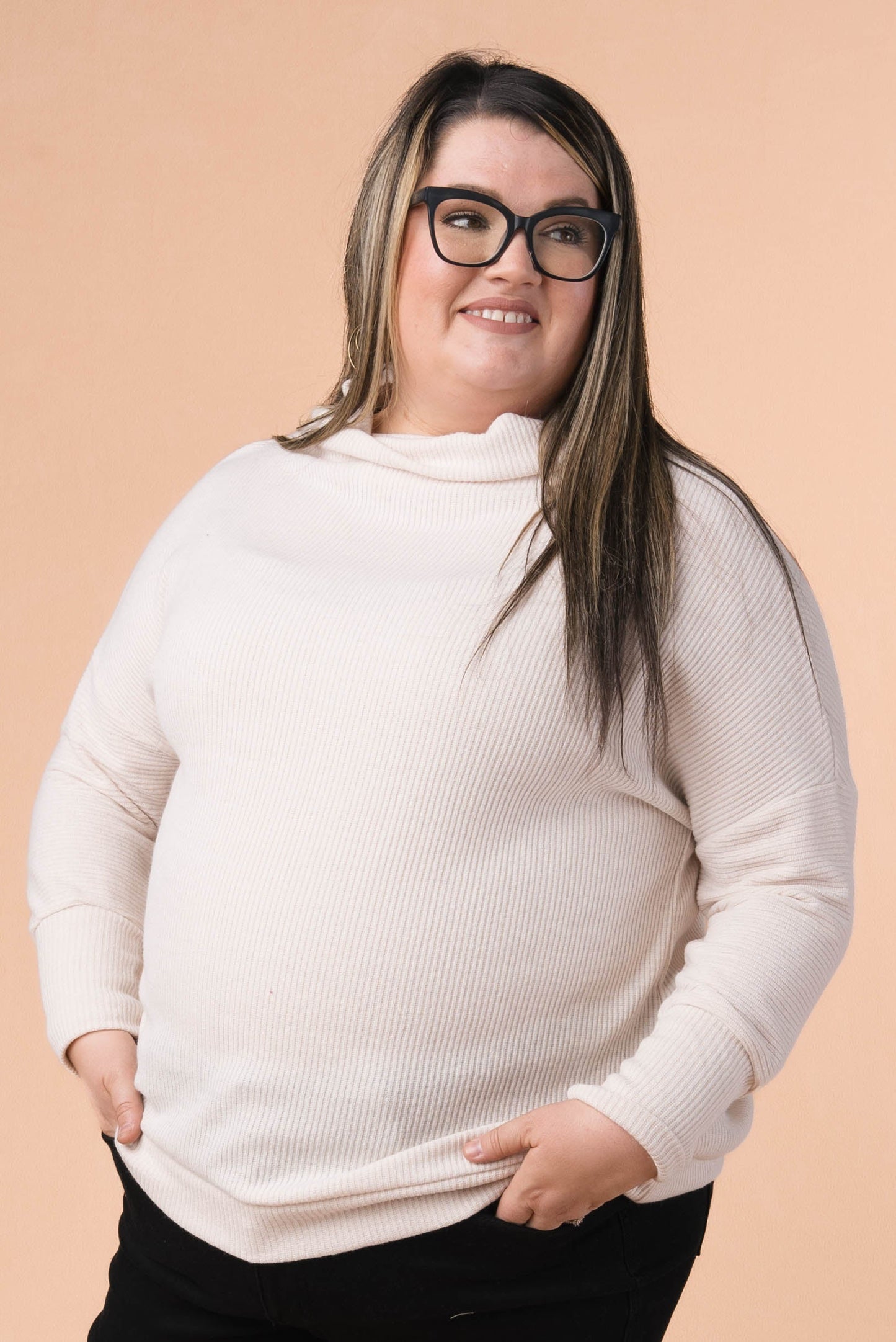 Ribbed Draped Neck Top