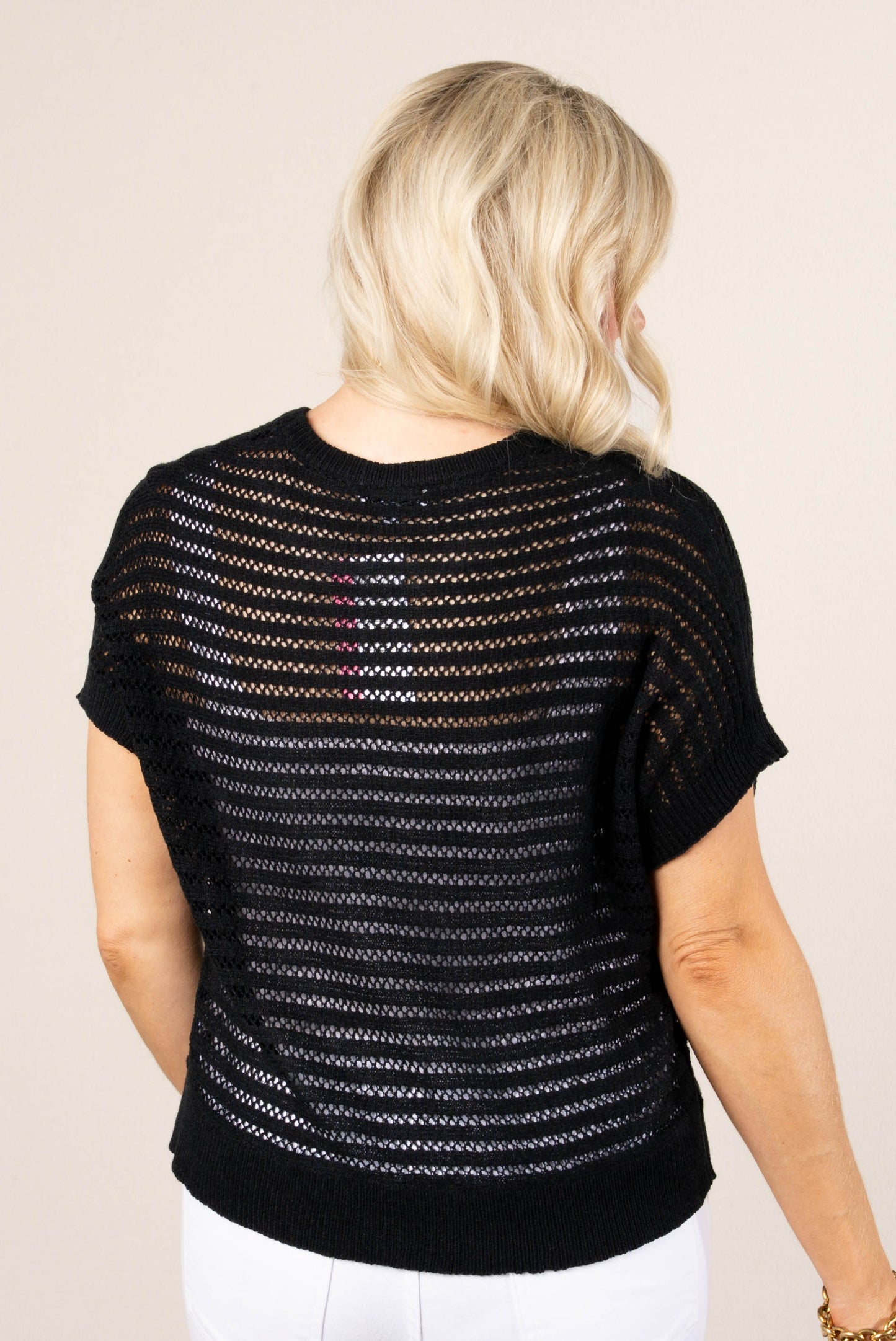 Open Knit Dolman Sweater in Black