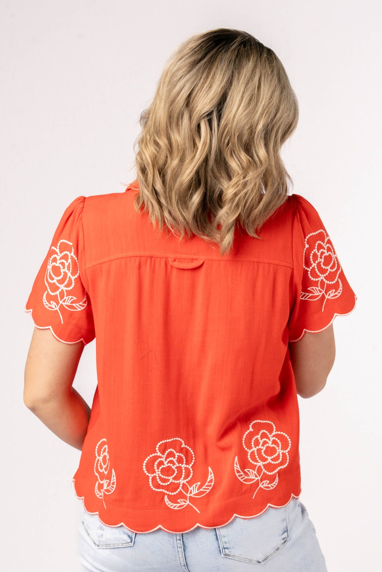 Floral Embroidered Scallop Edge Top