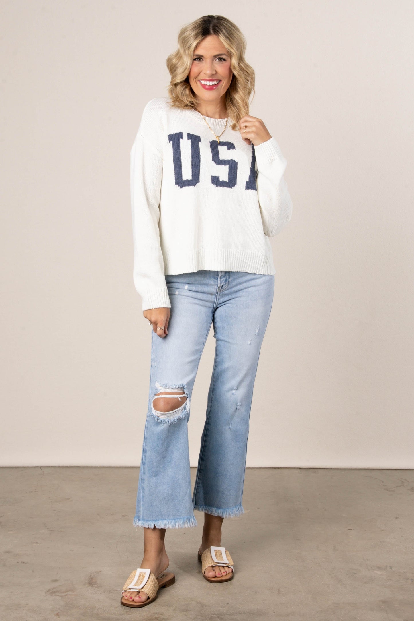 USA Knit Drop Shoulder Sweater