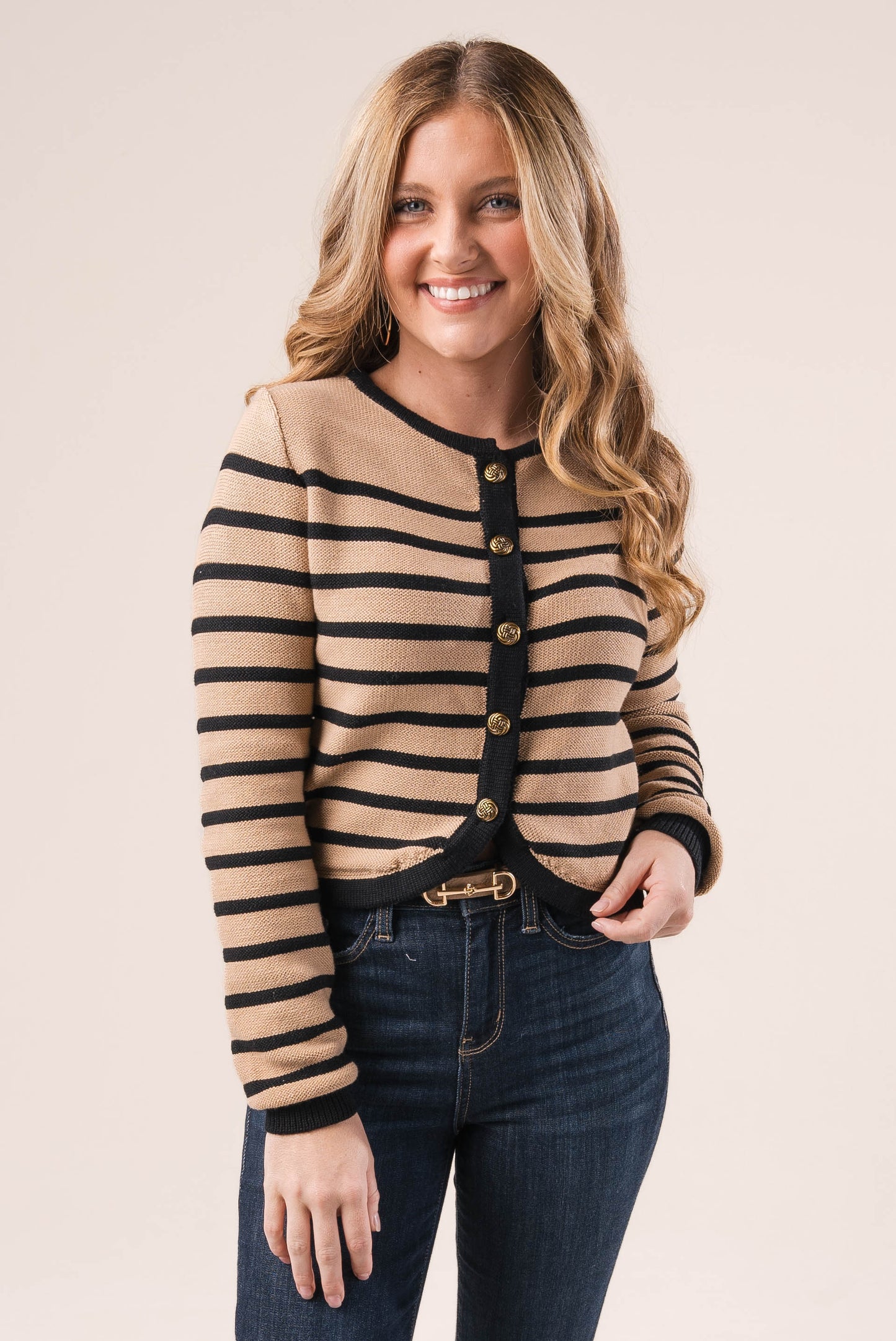 Striped Gold Button Cardigan